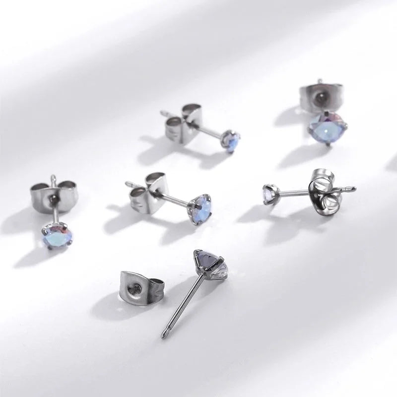 1 Pair Ear Cartilage Rings & Studs Minimalist Round 316L Stainless Steel Inlaid Zircon