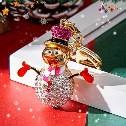 Cute Snowman Alloy Enamel Rhinestones Unisex Bag Pendant Keychain 1 Piece