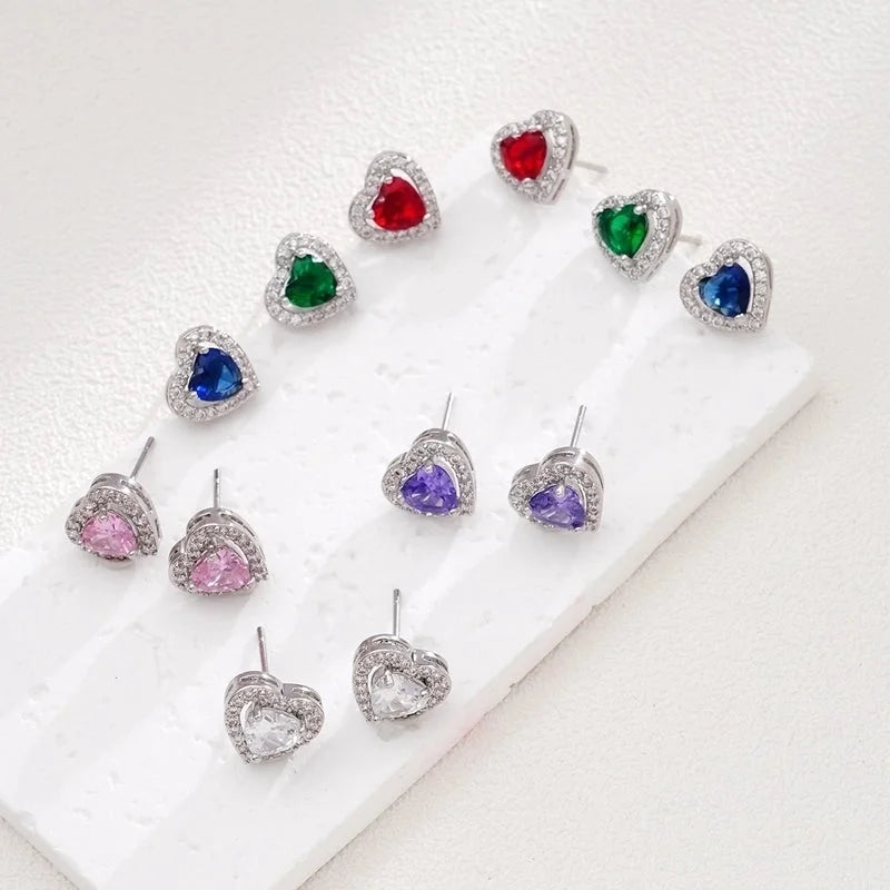 Glam Heart Shape 304 Stainless Steel Copper Zircon Inlay Earrings Necklace