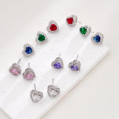 Glam Heart Shape 304 Stainless Steel Copper Zircon Inlay Earrings Necklace