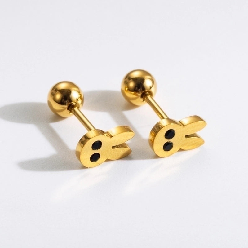 1 Pair Commute Rabbit Heart Shape Crown 304 Stainless Steel 18K Gold Plated Ear Studs