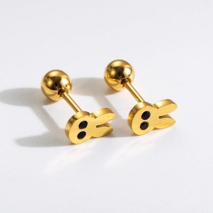 1 Pair Commute Rabbit Heart Shape Crown 304 Stainless Steel 18K Gold Plated Ear Studs