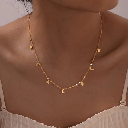 IG Style Star Moon 201 Stainless Steel 18K Gold Plated Necklace