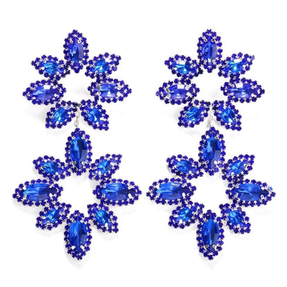1 Pair Exaggerated Shiny Flower Inlay Copper Rhinestones Drop Earrings