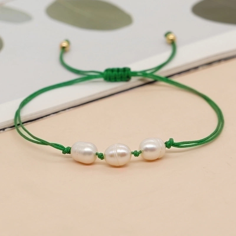 Artificial Crystal Freshwater Pearl Copper Beaded Braid Pentagram Bracelets