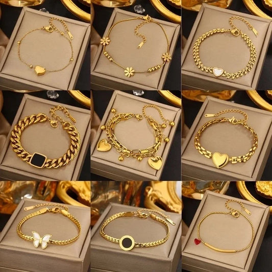 Retro Minimalist Commute Geometric Heart Shape Bow Knot 304 Stainless Steel 18K Gold Plated Artificial Rhinestones Bracelets In Bulk