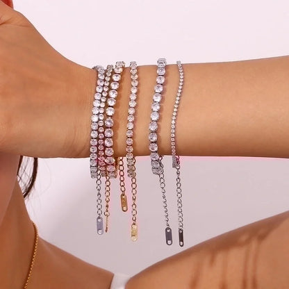 Basic Minimalist Classic Style Solid Color 304 Stainless Steel 18K Gold Plated Rhinestones Tennis Bracelet In Bulk