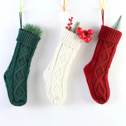 Large Christmas Socks Candy Bag Scene Layout Decoration Ornaments Knitted Gift Bag Rhombus Wool Gift