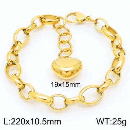 Minimalist Heart Shape 304 Stainless Steel 18K Gold Plated Bracelets Necklace