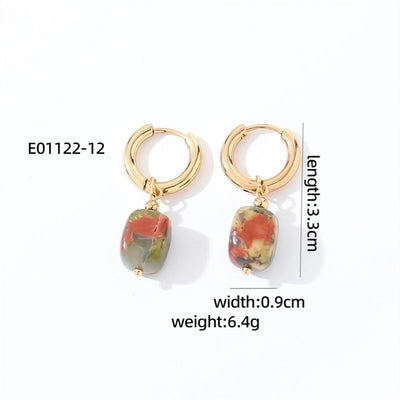 1 Pair Casual Vintage Style Minimalist Square Plating 304 Stainless Steel Natural Stone Gold Plated Drop Earrings