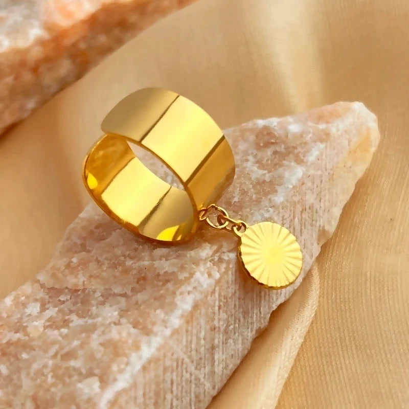 Casual Retro Minimalist Solid Color 304 Stainless Steel 18K Gold Plated Plating Hollow Out Open Rings