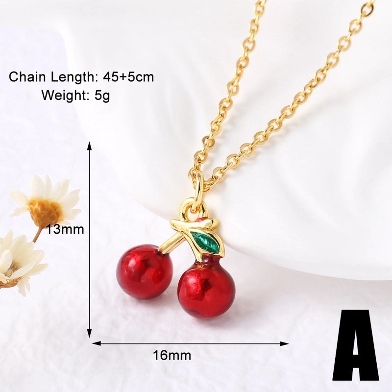 Modern Style Classic Style Cherry 201 Stainless Steel Copper Zircon 18K Gold Plated Plating Inlay Pendant Necklace O-shaped Chain Cable Chain