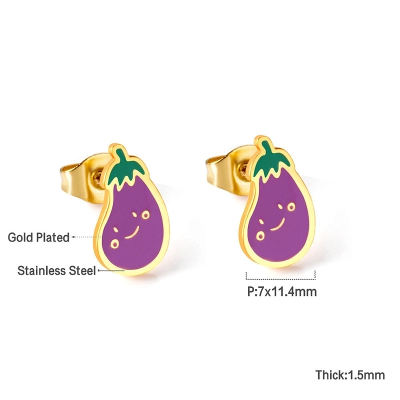 Cute Pumpkin Pineapple Stainless Steel Ear Studs 1 Pair