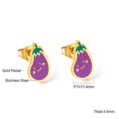 Cute Pumpkin Pineapple Stainless Steel Ear Studs 1 Pair