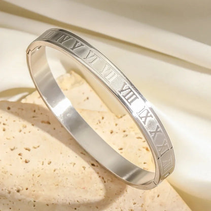 Casual Elegant Streetwear Roman Numeral Titanium Steel 18K Gold Plated Bangle In Bulk