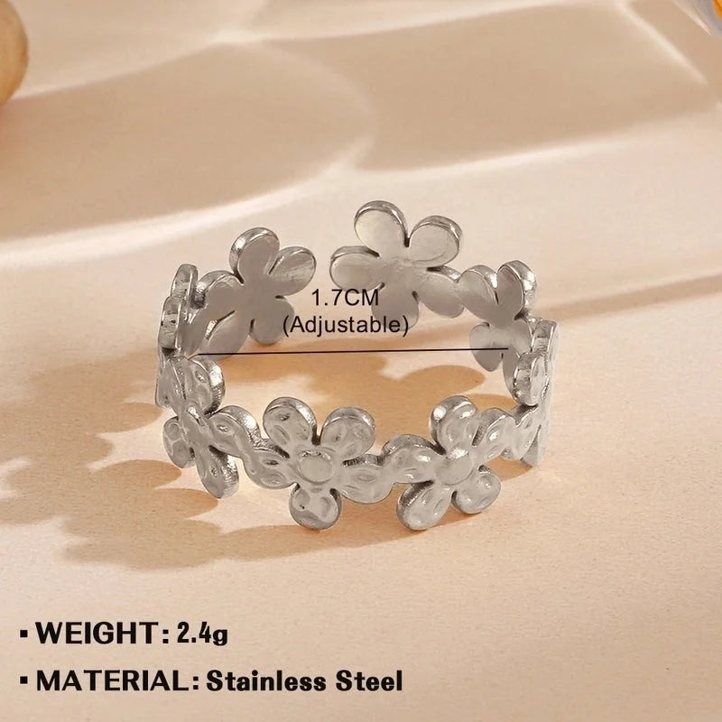 Minimalist Flower 304 Stainless Steel Plating Open Rings