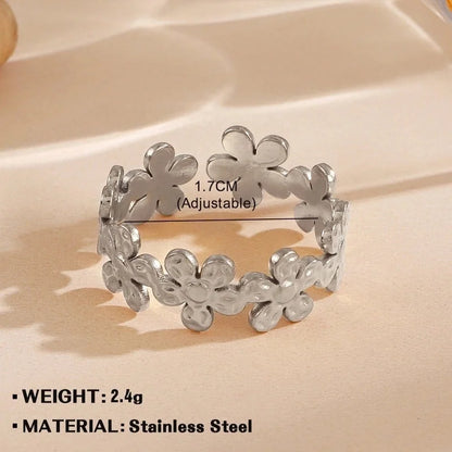 Minimalist Flower 304 Stainless Steel Plating Open Rings
