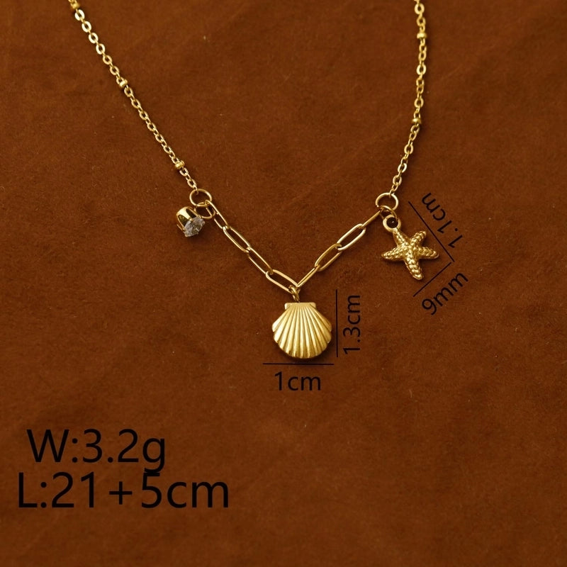 Vacation Beach Starfish Shell 304 Stainless Steel Zircon 18K Gold Plated Plating Stainless Steel Jewelry Sets