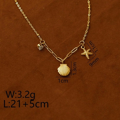 Vacation Beach Starfish Shell 304 Stainless Steel Zircon 18K Gold Plated Plating Stainless Steel Jewelry Sets
