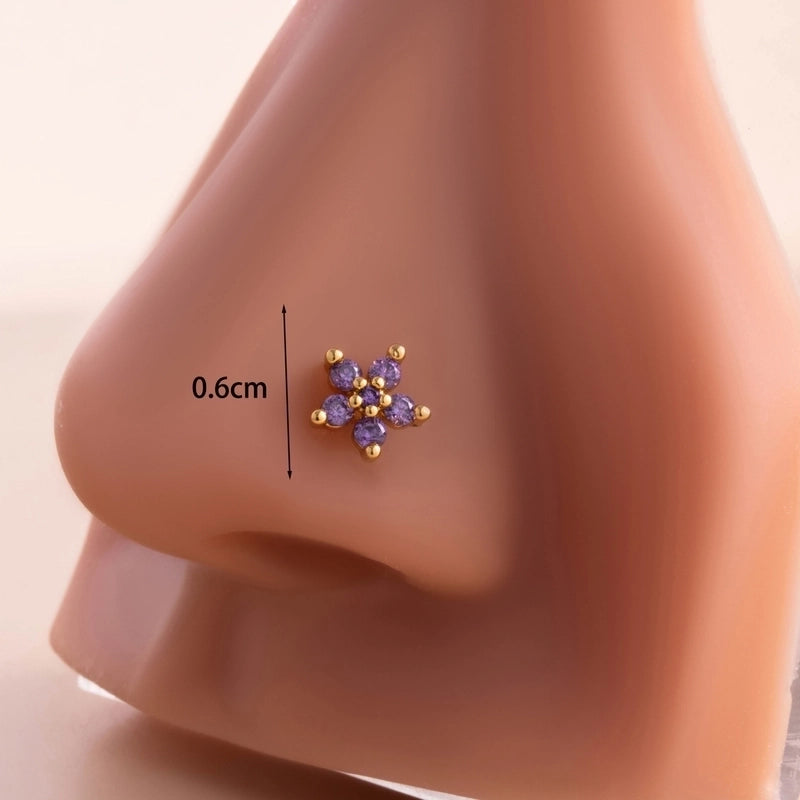 1 Piece Nose Rings & Studs Casual Sweet Korean Style Flower 316L Stainless Steel Copper Inlay Zircon Nose Rings & Studs