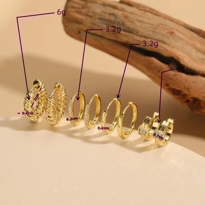 1 Pair Cute Minimalist Commute Square Plating Inlay Copper Zircon 14k Gold Plated Hoop Earrings