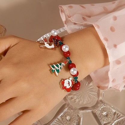 Cute Minimalist Santa Claus Artificial Pearl Beaded Bracelets Christmas