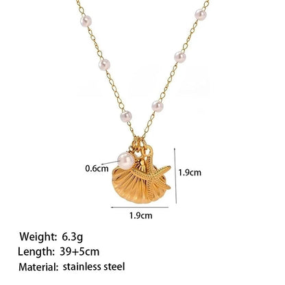 Vacation Marine Style Beach Starfish Shell 304 Stainless Steel Artificial Pearls 18K Gold Plated Polishing Plating Stainless Steel Jewelry Sets