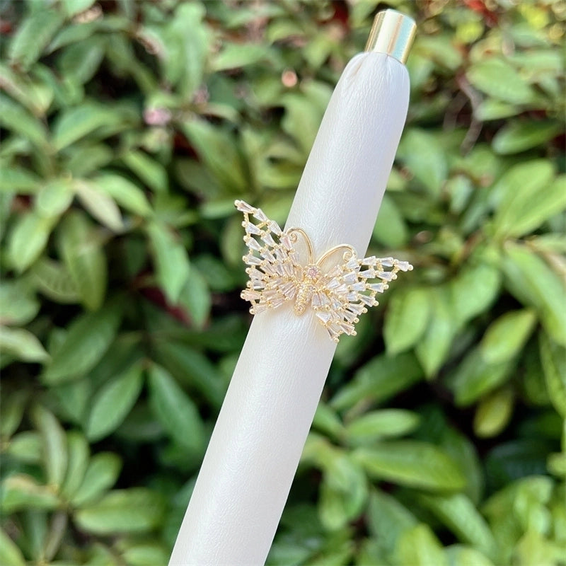 Copper 18K Gold Plated Inlay Butterfly Bow Knot Zircon Open Rings