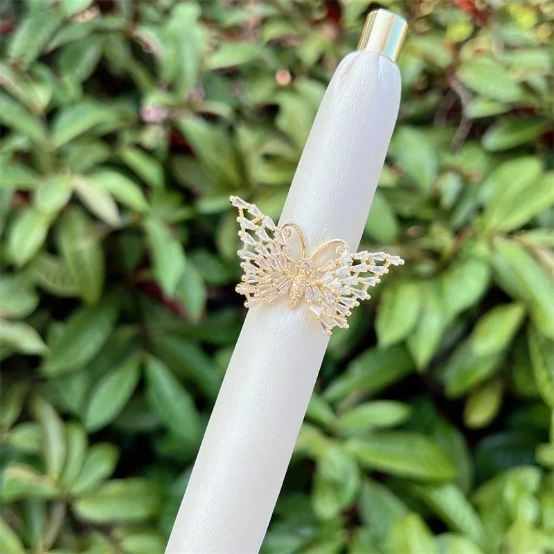 Copper 18K Gold Plated Inlay Butterfly Bow Knot Zircon Open Rings