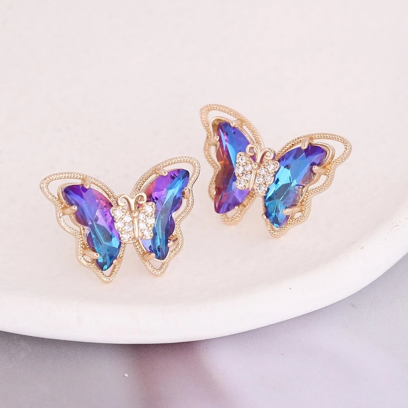 Fashion Butterfly Copper No Inlaid 18K Gold Plated Earrings Ear Studs