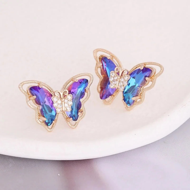 Fashion Butterfly Copper No Inlaid 18K Gold Plated Earrings Ear Studs