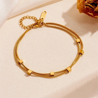 Elegant Minimalist Solid Color Titanium Steel 18K Gold Plated Bracelets Anklet Necklace