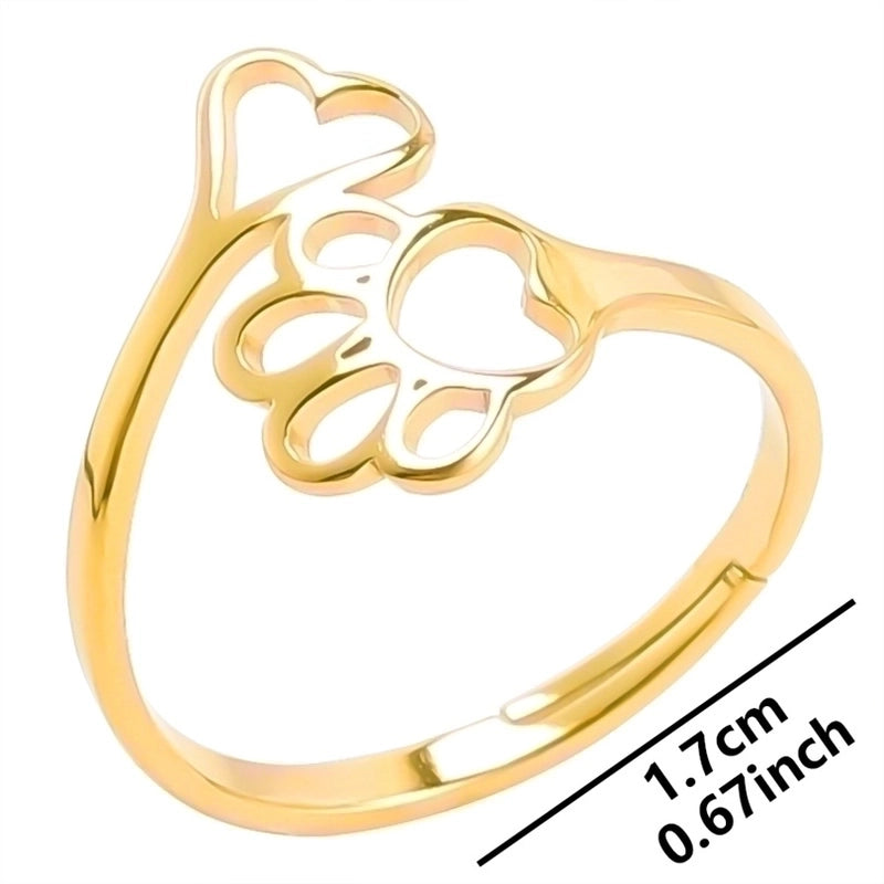 Cute Paw Print Stainless Steel Open Ring