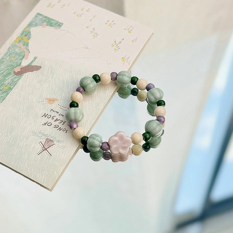 Jingdezhen Ceramic Bracelet New Color-free Women's Summer Student's Antique Beaded Bracelet Small Fresh And Popular