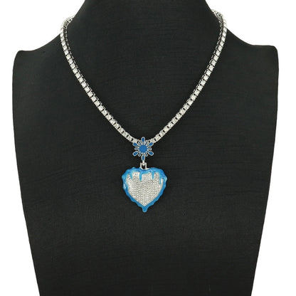 Luminous Oil Dripping Snowflake Love Hip Hop Pendant Peach Heart Personality Single Row Diamond Cuban Link Chain Necklace Men And Women