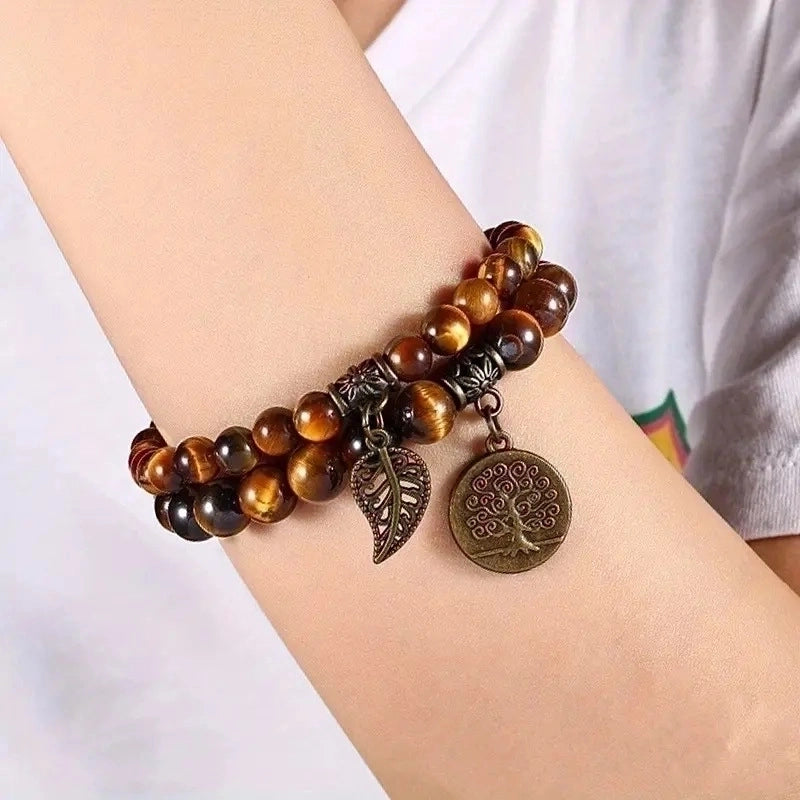 Vintage Style Ethnic Style Leaf Tree Agate Knitting Bracelets
