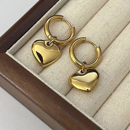 1 Pair Casual Minimalist Heart Shape Plating Titanium Steel 18K Gold Plated Drop Earrings