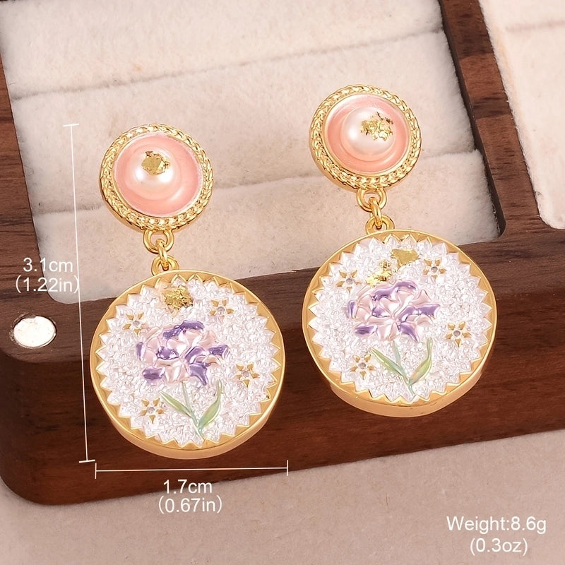 1 Pair Minimalist Classic Style Flower Butterfly Enamel Inlay Alloy Copper Natural Pearl Zircon Drop Earrings