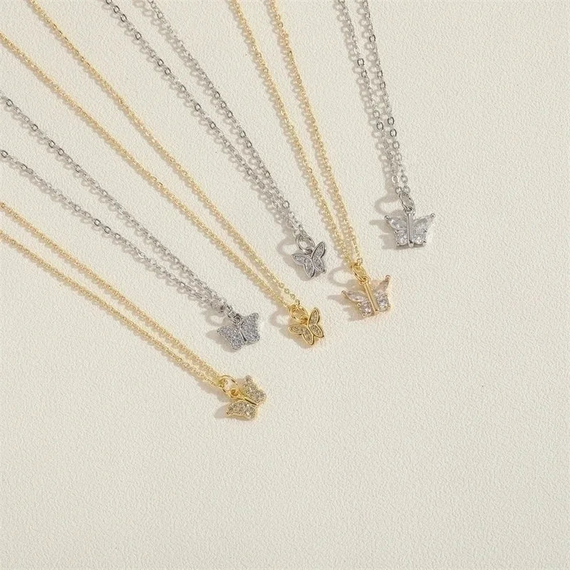 Minimalist Butterfly Copper Plating Chain Zircon 14k Gold Plated Pendant Necklace
