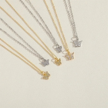 Minimalist Butterfly Copper Plating Chain Zircon 14k Gold Plated Pendant Necklace