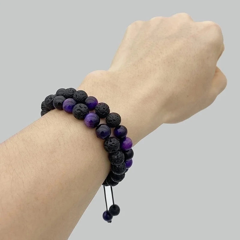 Casual Minimalist Round Volcanic Rock Tiger Eye Beaded Bracelets