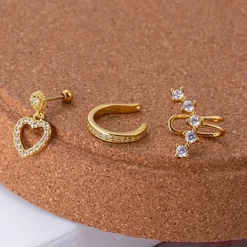 1 Piece Ear Cartilage Rings & Studs Sweet Shiny Heart Shape Copper Plating Inlay Zircon