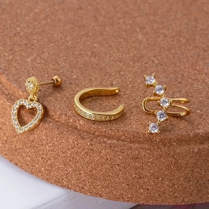 1 Piece Ear Cartilage Rings & Studs Sweet Shiny Heart Shape Copper Plating Inlay Zircon