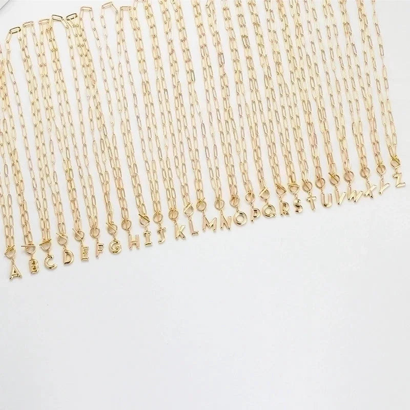 Copper Paperclip Chain Toggle Letter Pendant Necklace