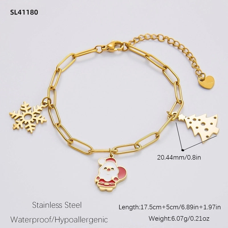 Cute Modern Style Christmas Tree Bow Knot Snowflake 304 Stainless Steel Plating Bracelets Earrings Necklace