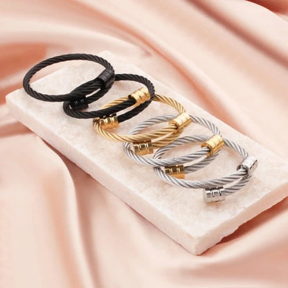 Punk Solid Color Titanium Steel Patchwork Bangle 1 Piece