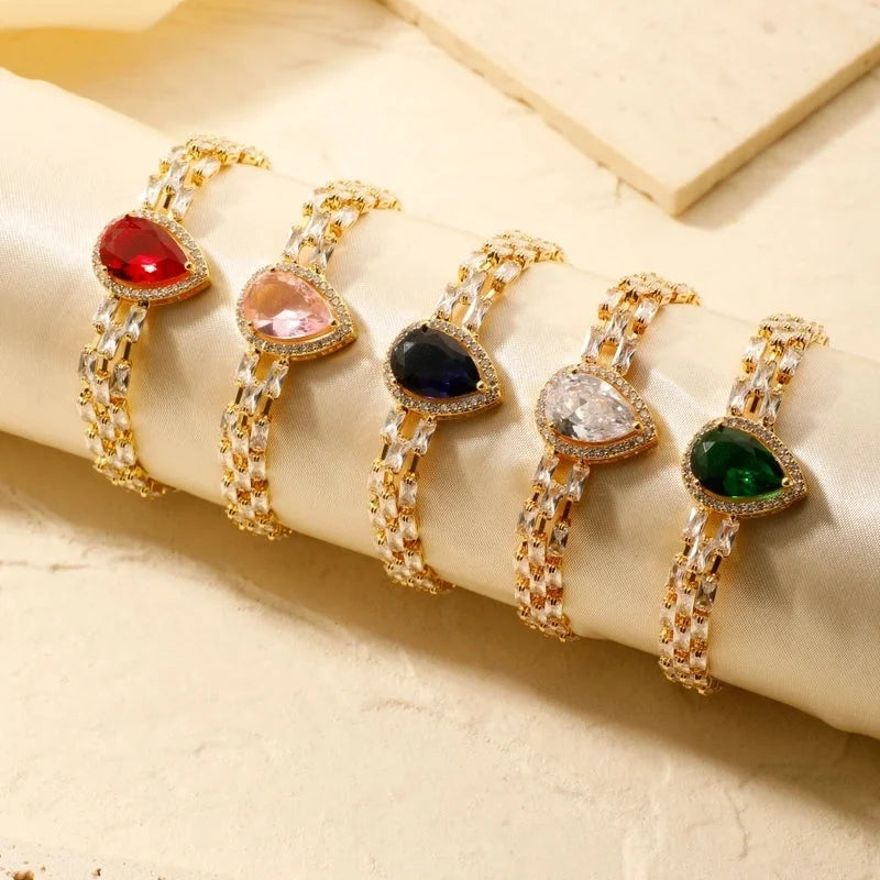 Copper K Gold Plated Inlay Water Droplets Zircon Bracelets