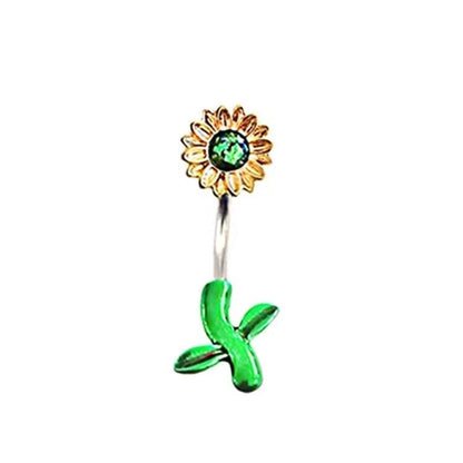 Elegant Sunflower Maple Leaf Stainless Steel Alloy Copper Epoxy Inlay Rhinestones White Gold Plated Gold Plated Belly Ring