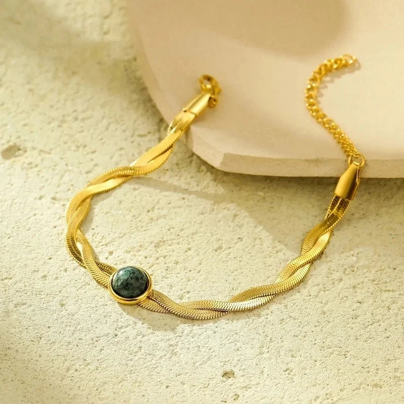 IG Style Geometric 304 Stainless Steel 18K Gold Plated Natural Stone Snake Chain Bracelets In Bulk