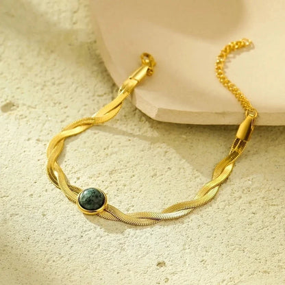 IG Style Geometric 304 Stainless Steel 18K Gold Plated Natural Stone Snake Chain Bracelets In Bulk